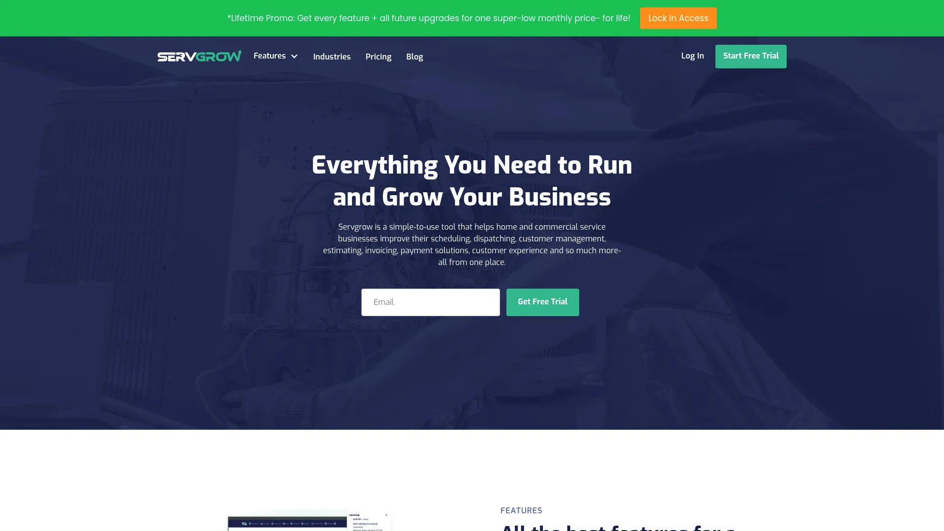 Servgrow field service software homepage