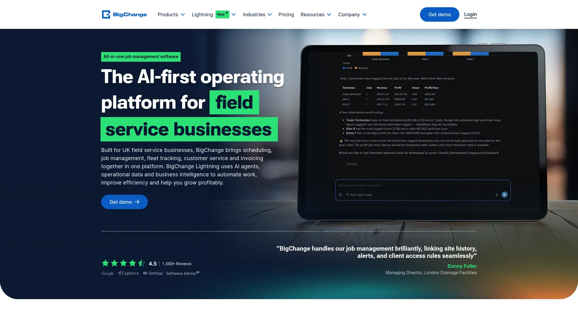 BigChange job management and field service software homepage