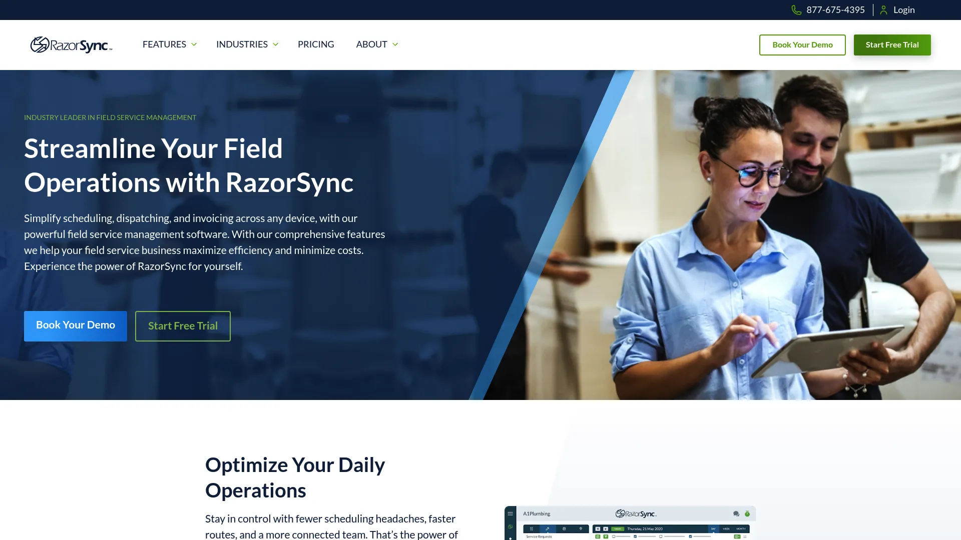 RazorSync field service management software homepage
