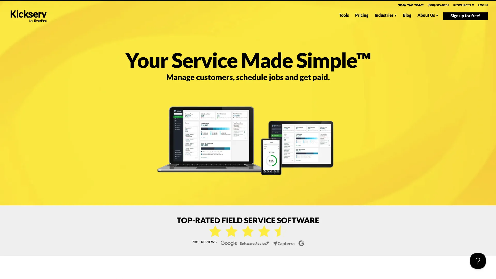 Kickserv field service management software homepage