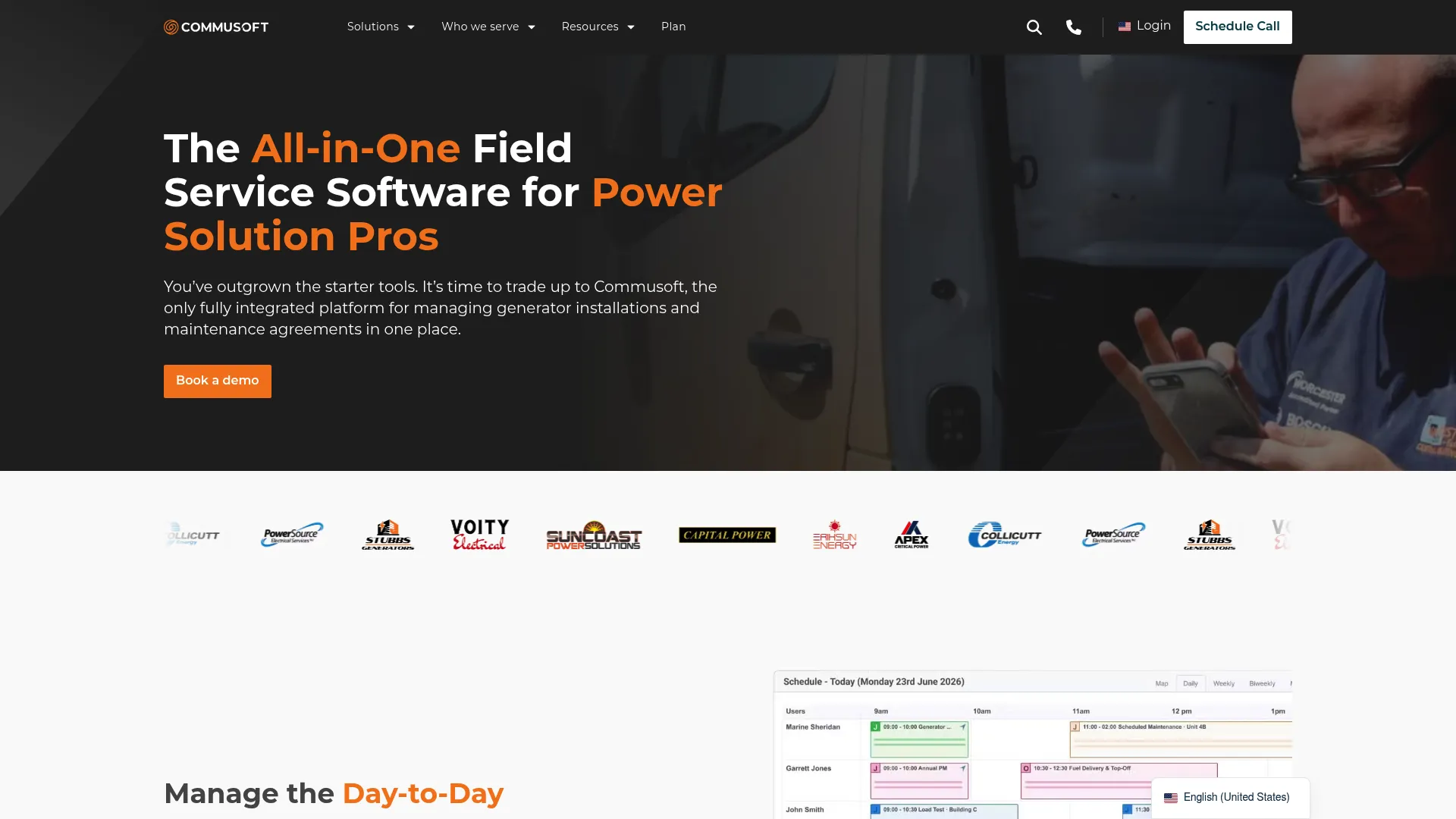 Commusoft field service management software homepage