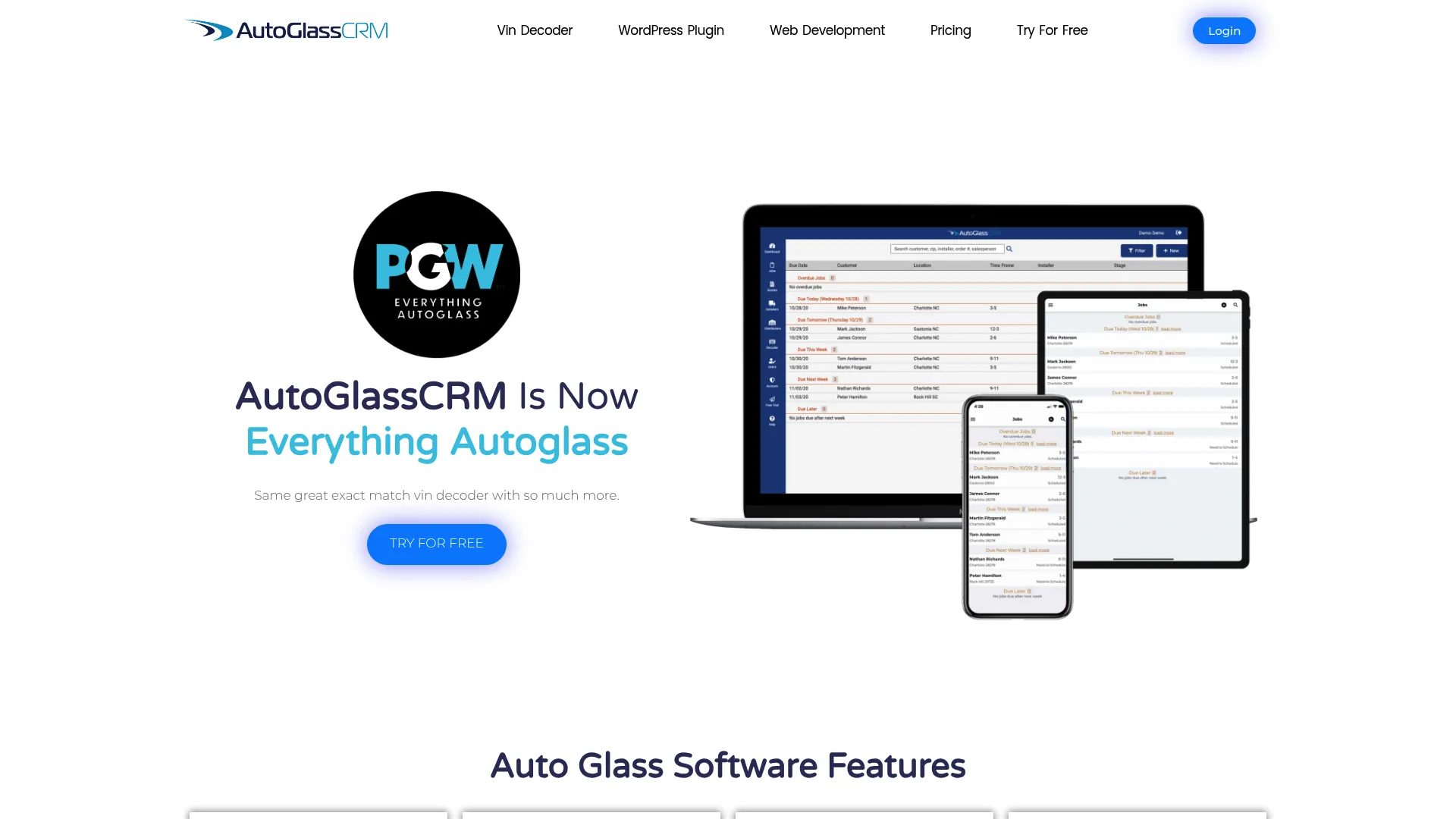 AutoGlassCRM quoting and CRM software homepage