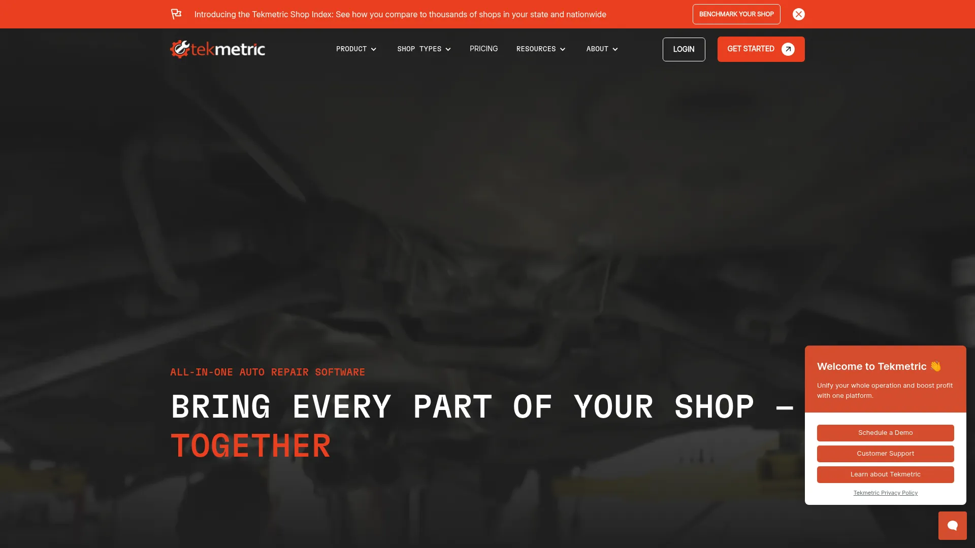 Tekmetric auto repair shop management software homepage