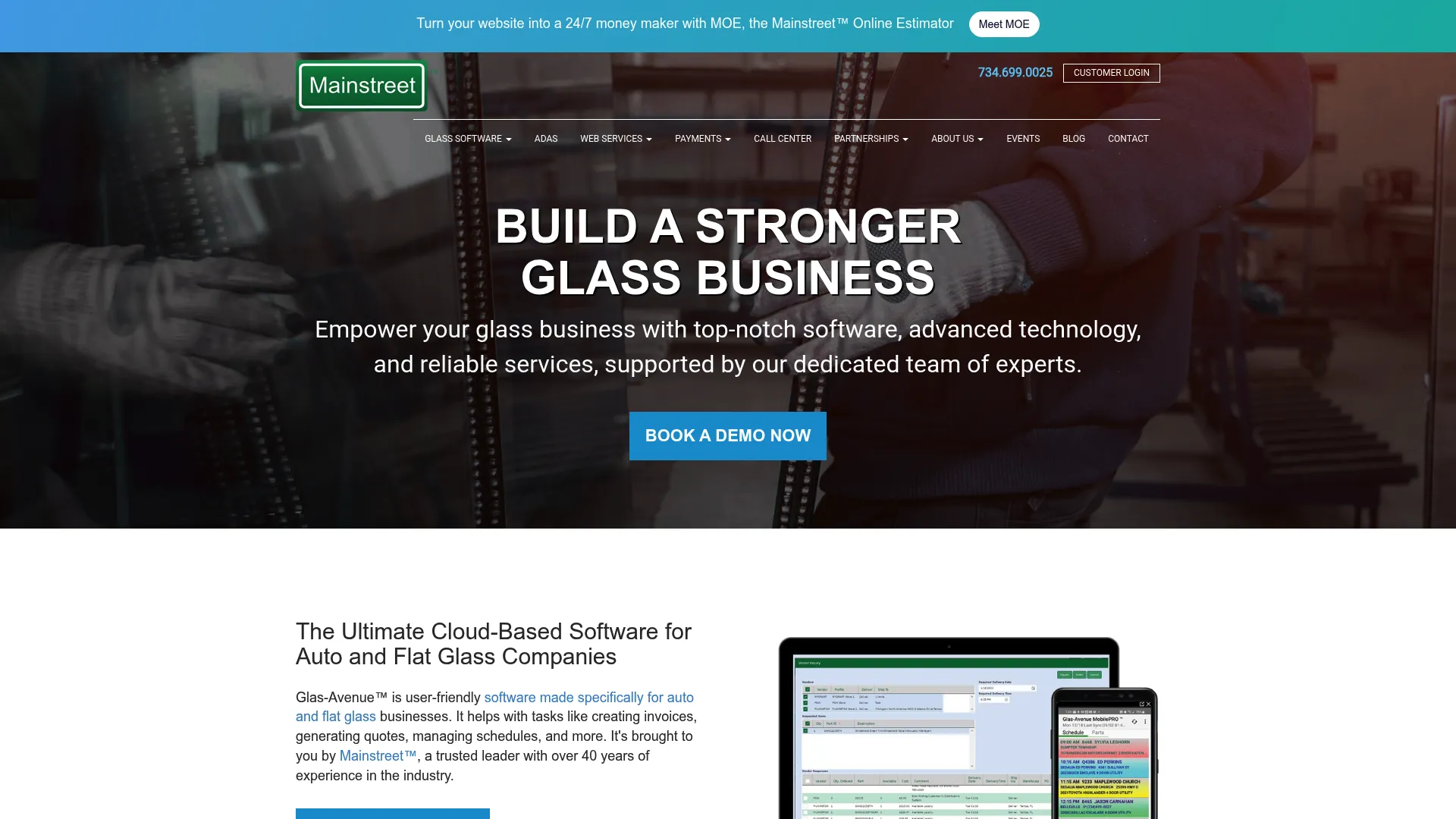 Glas-Avenue auto glass point-of-sale software homepage