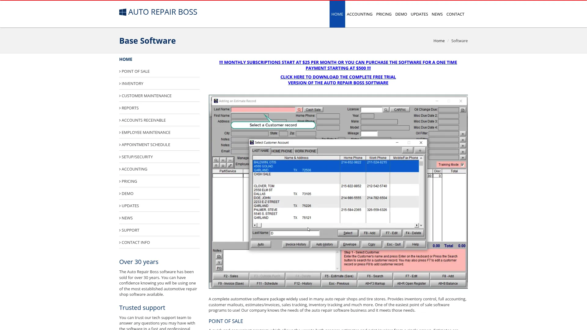 Auto Repair Boss shop management software homepage