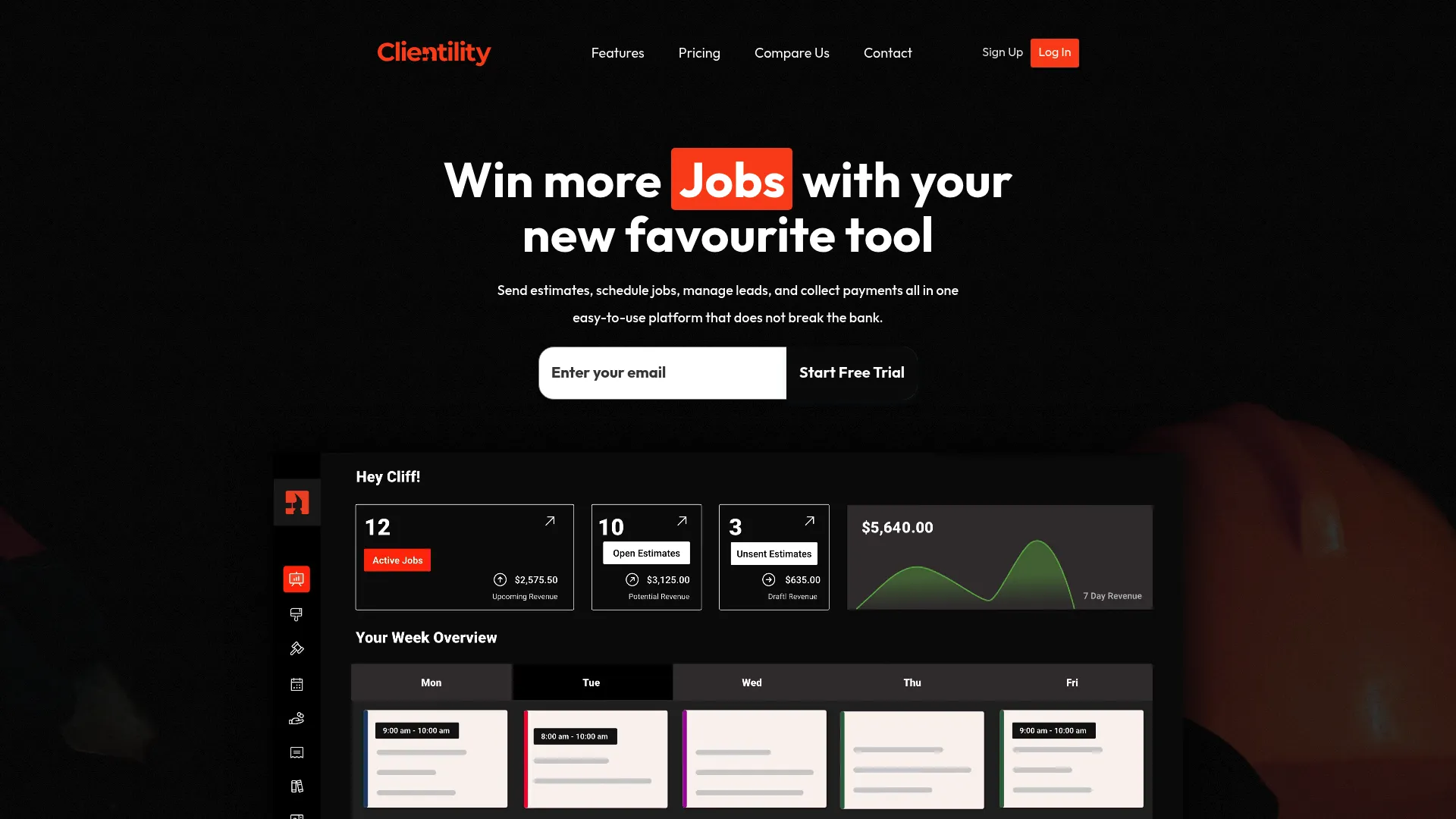 Clientility auto detailing and home service management software homepage