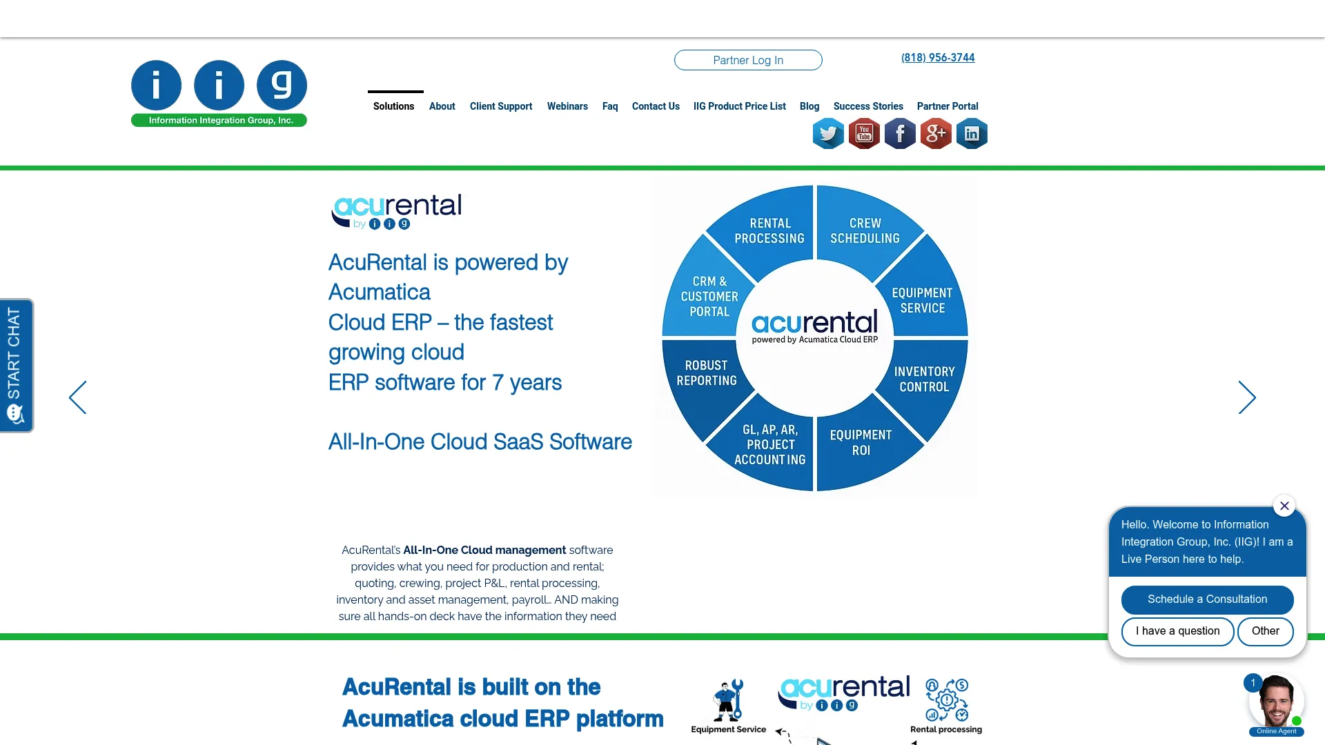 AcuRental cloud rental ERP software homepage