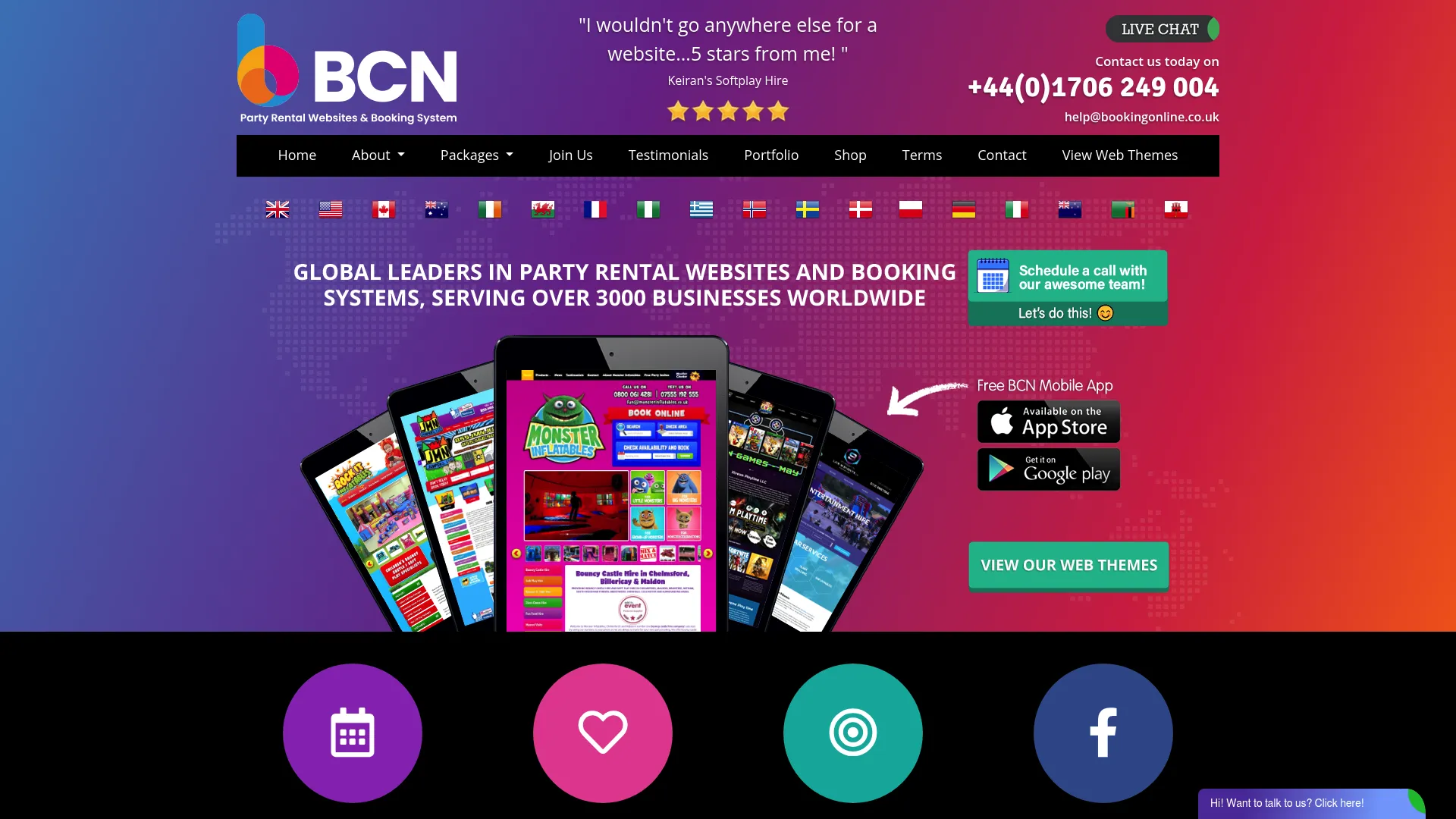 Bouncy Castle Network rental website and booking software homepage