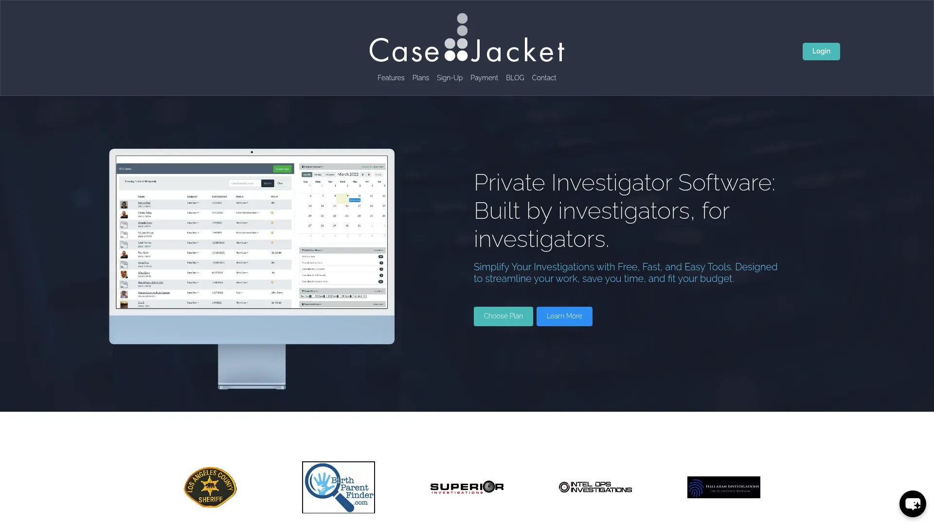 Case Jacket case management software for private investigators homepage