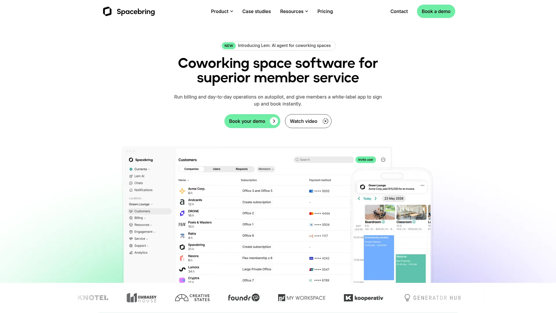 Spacebring coworking space management platform screenshot
