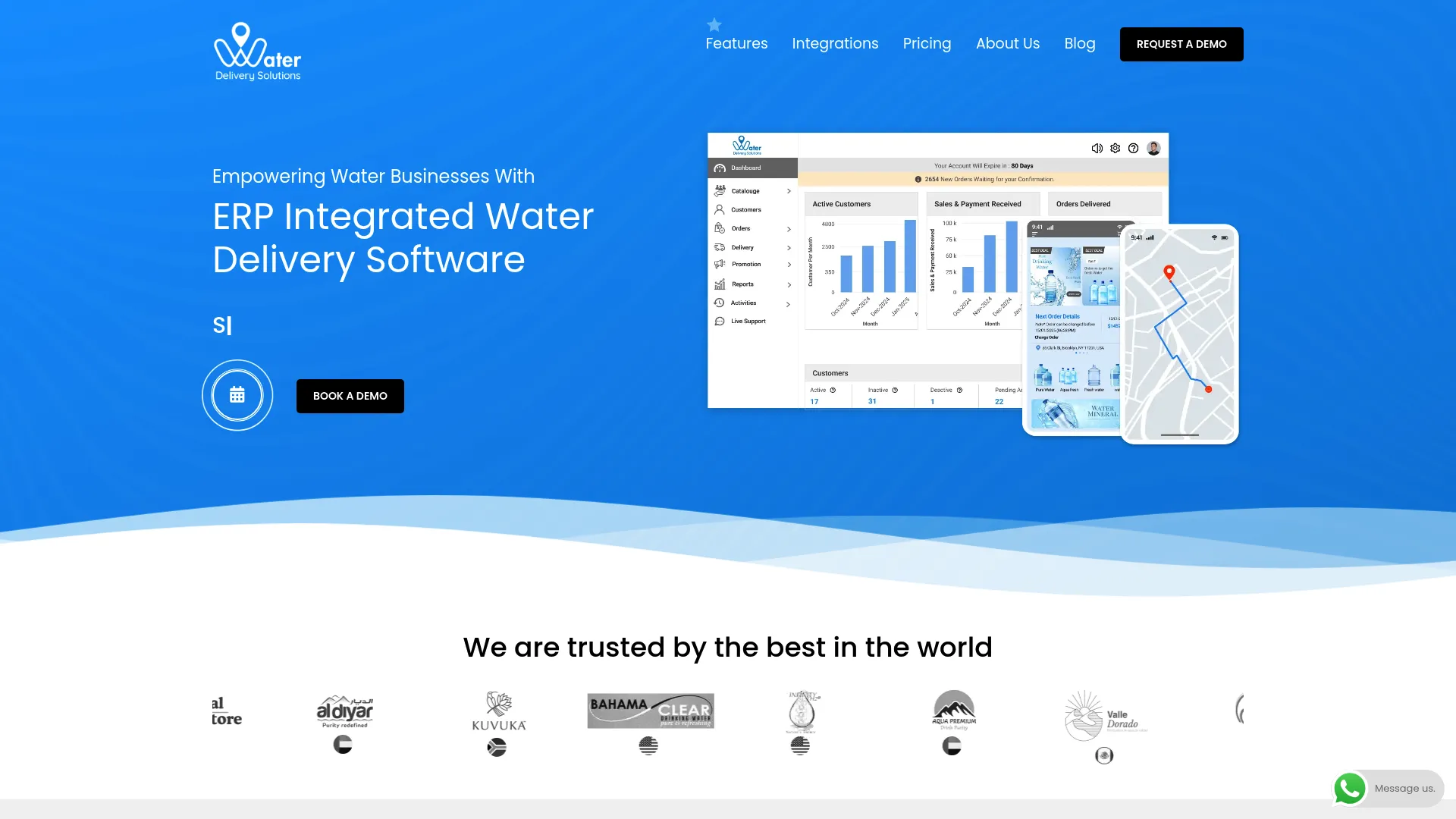 Water Delivery Solutions bottled water ERP homepage