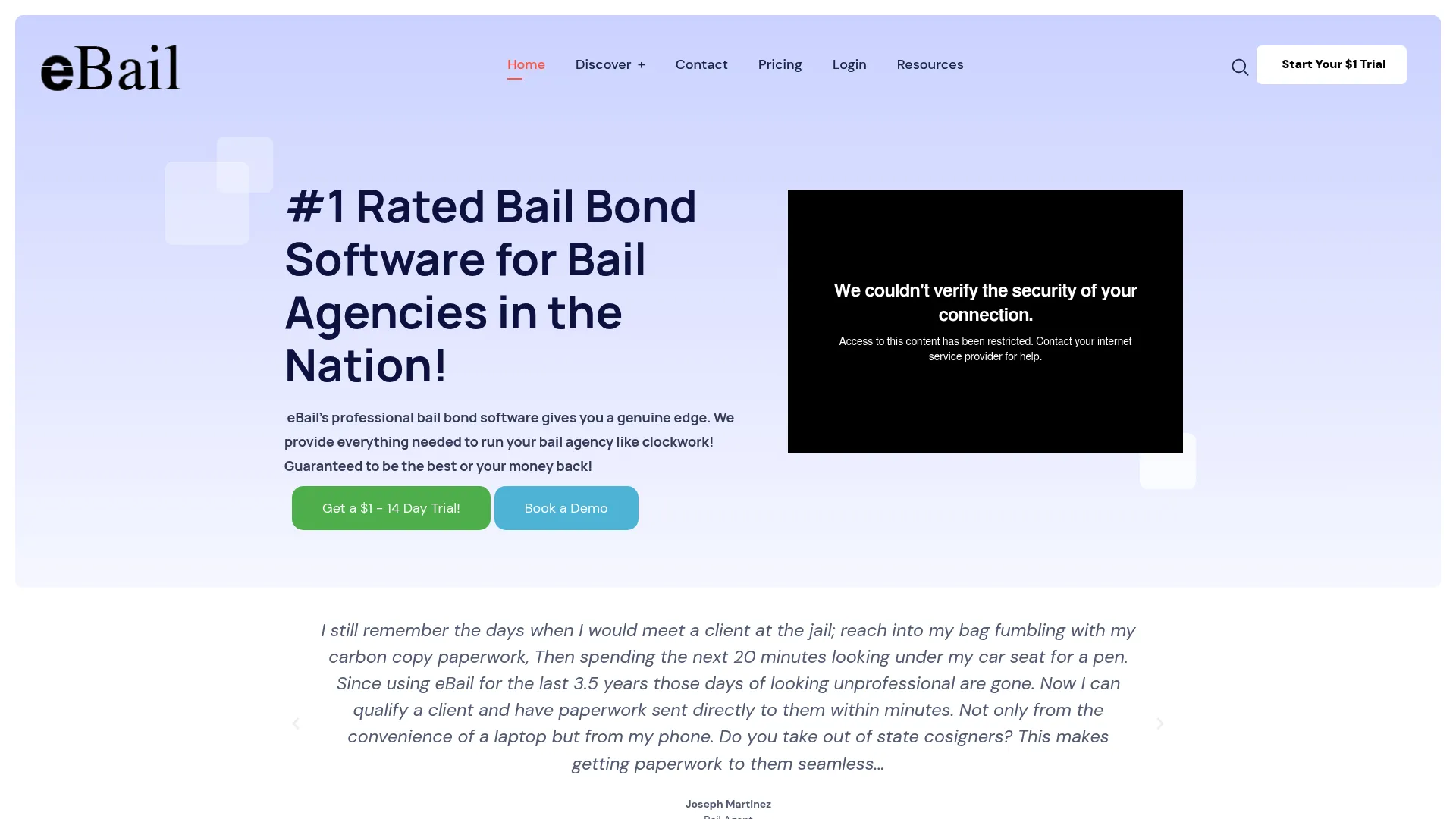 eBail bail bond software homepage