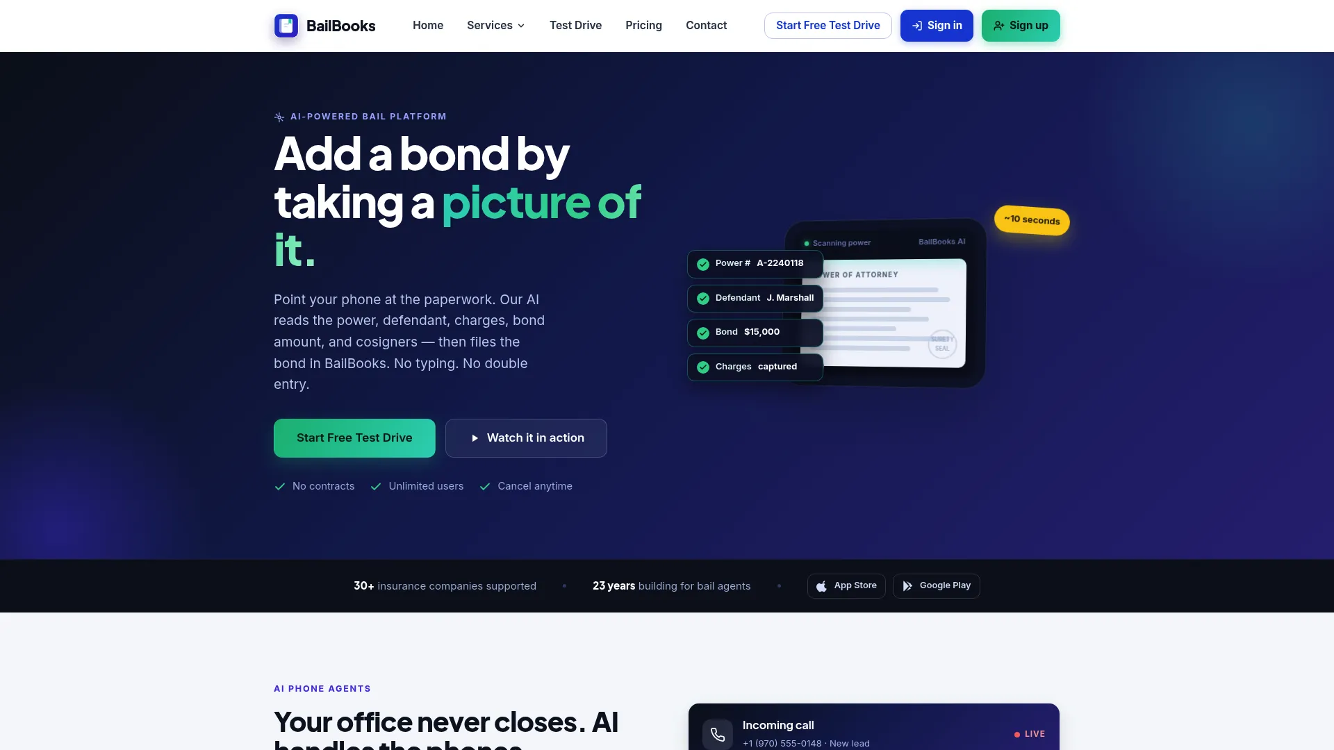 BailBooks bail bond management software homepage