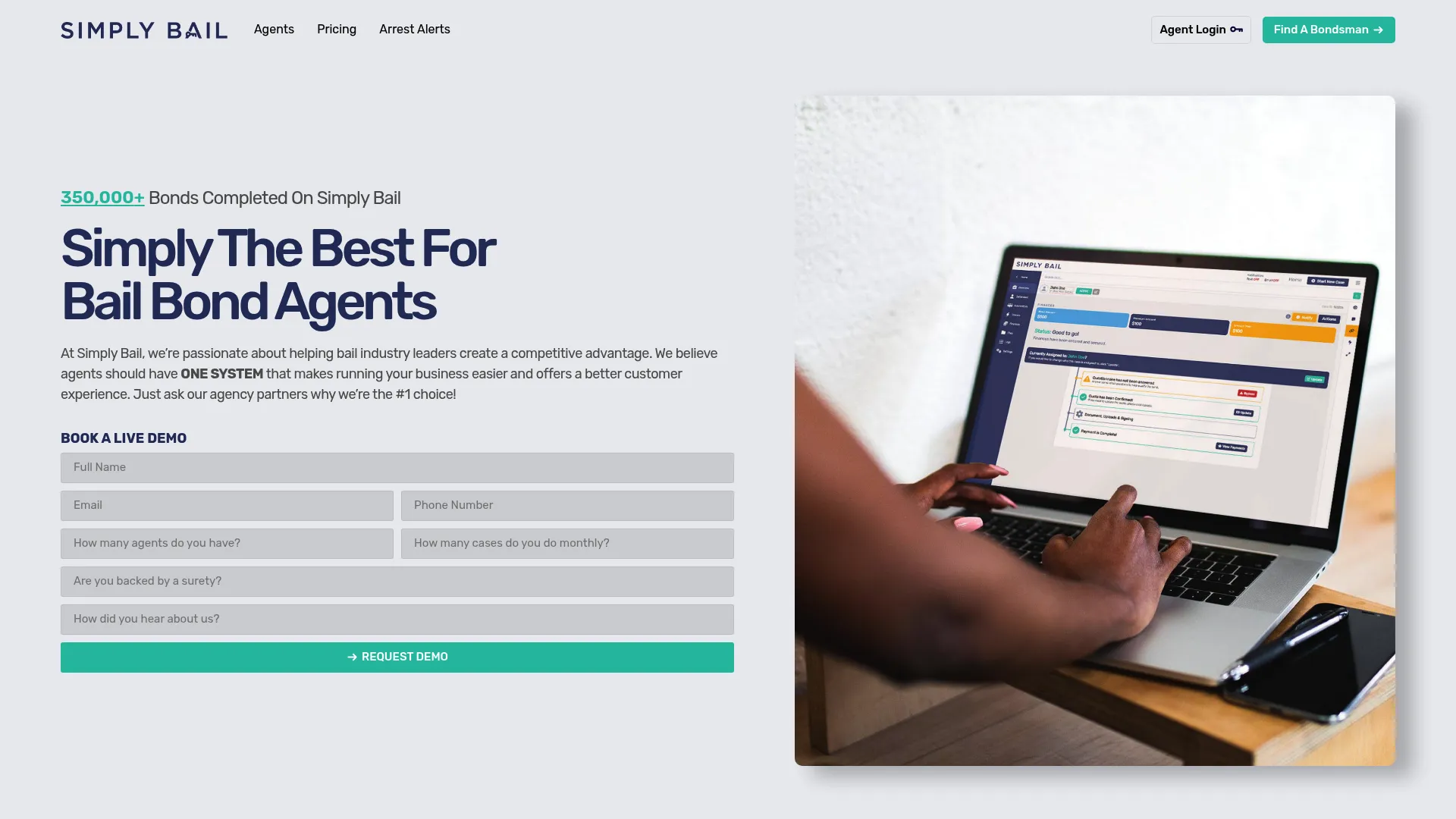 Simply Bail bail management software homepage