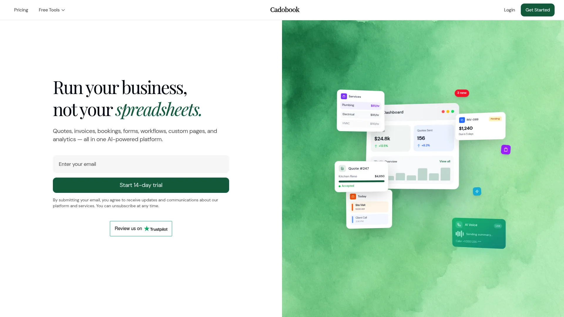 Cadobook AI business automation platform interface