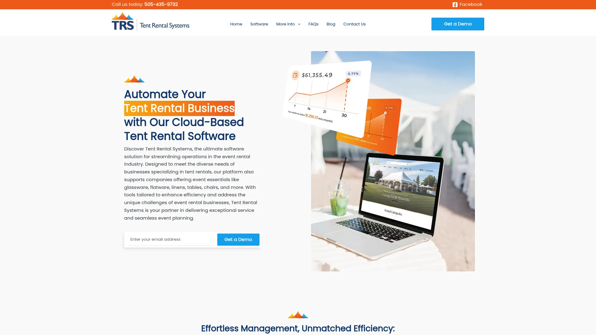 Tent Rental Systems homepage showing tent rental management software