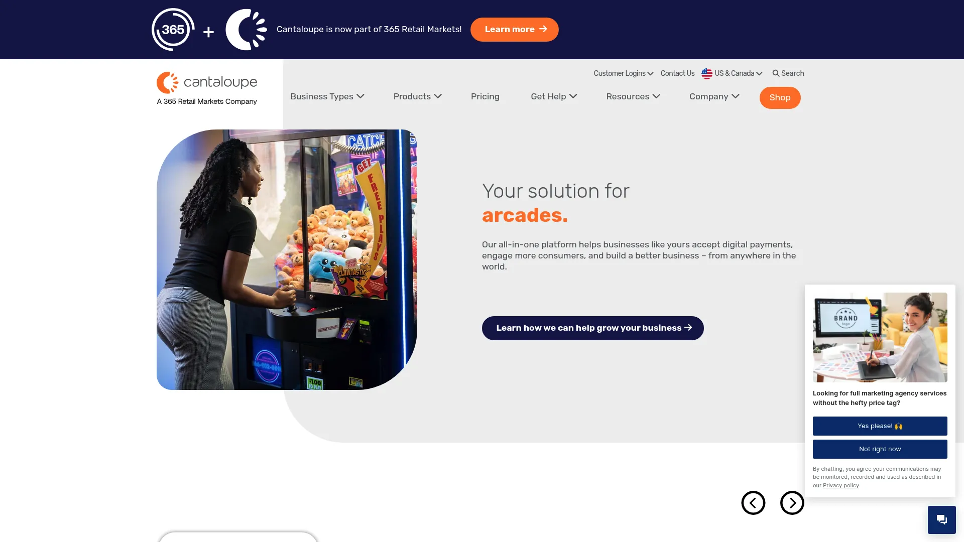 Cantaloupe self-service retail payments and vending software homepage