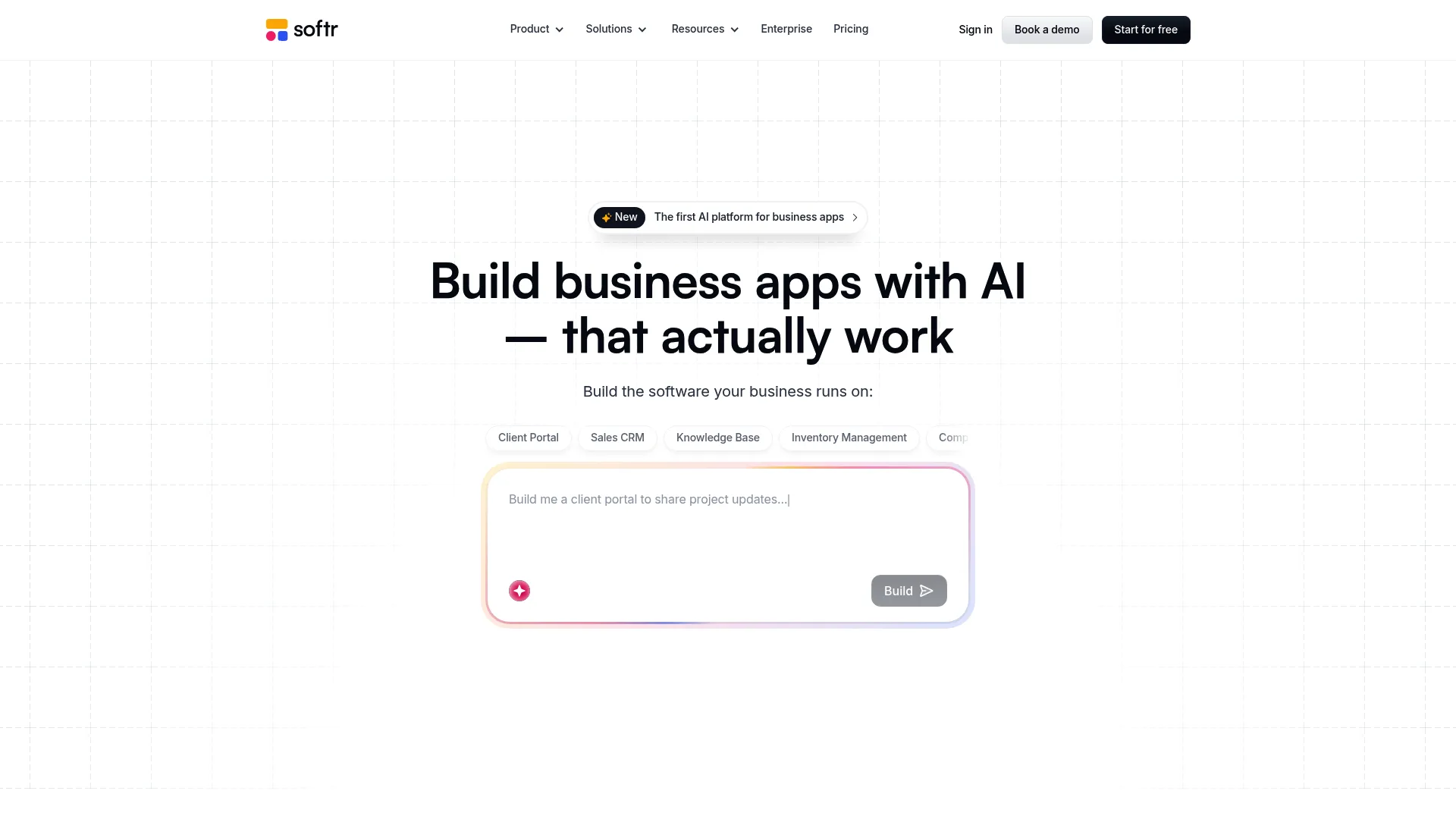 Softr no-code app builder homepage