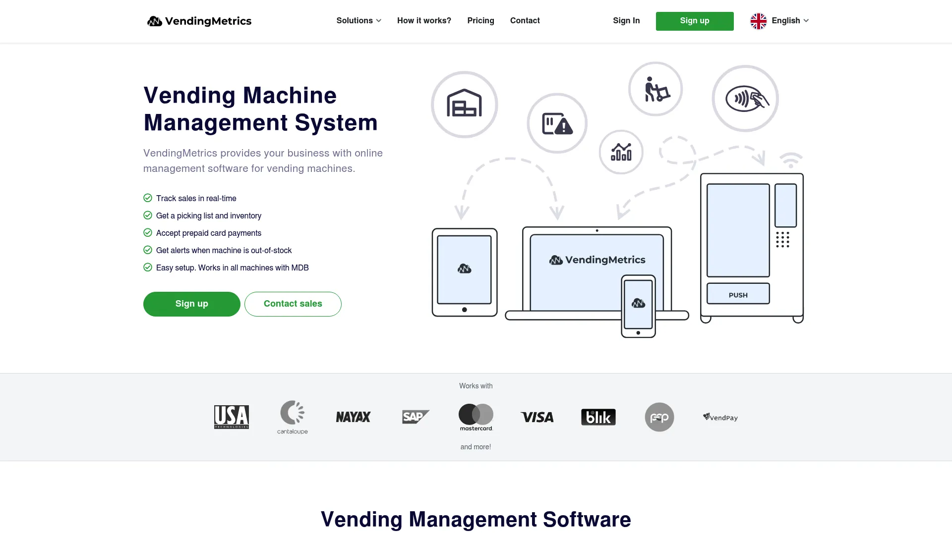 VendingMetrics telemetry and inventory software homepage