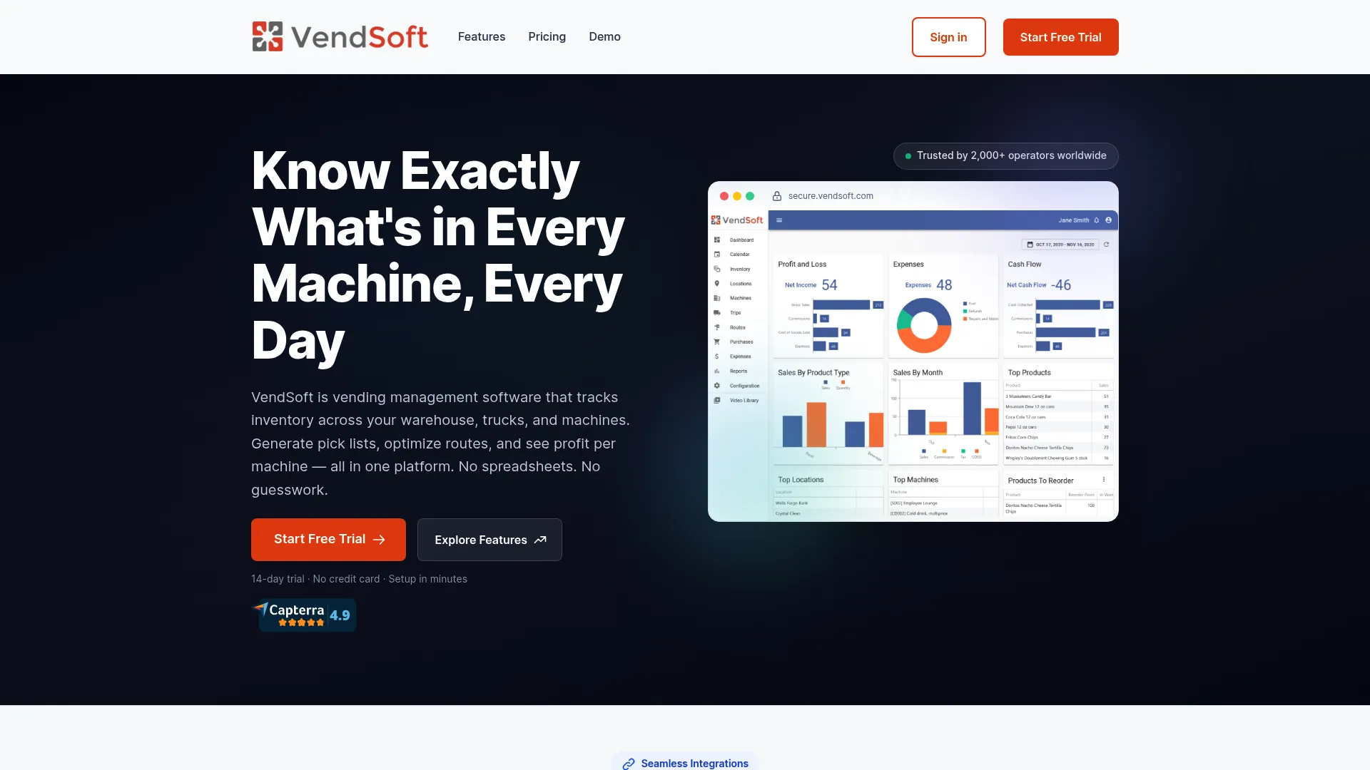 VendSoft vending management software homepage