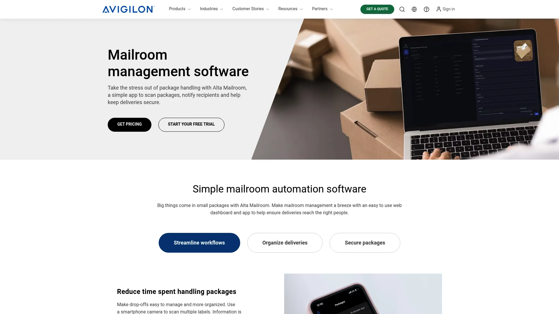 Avigilon Alta Mailroom package tracking interface