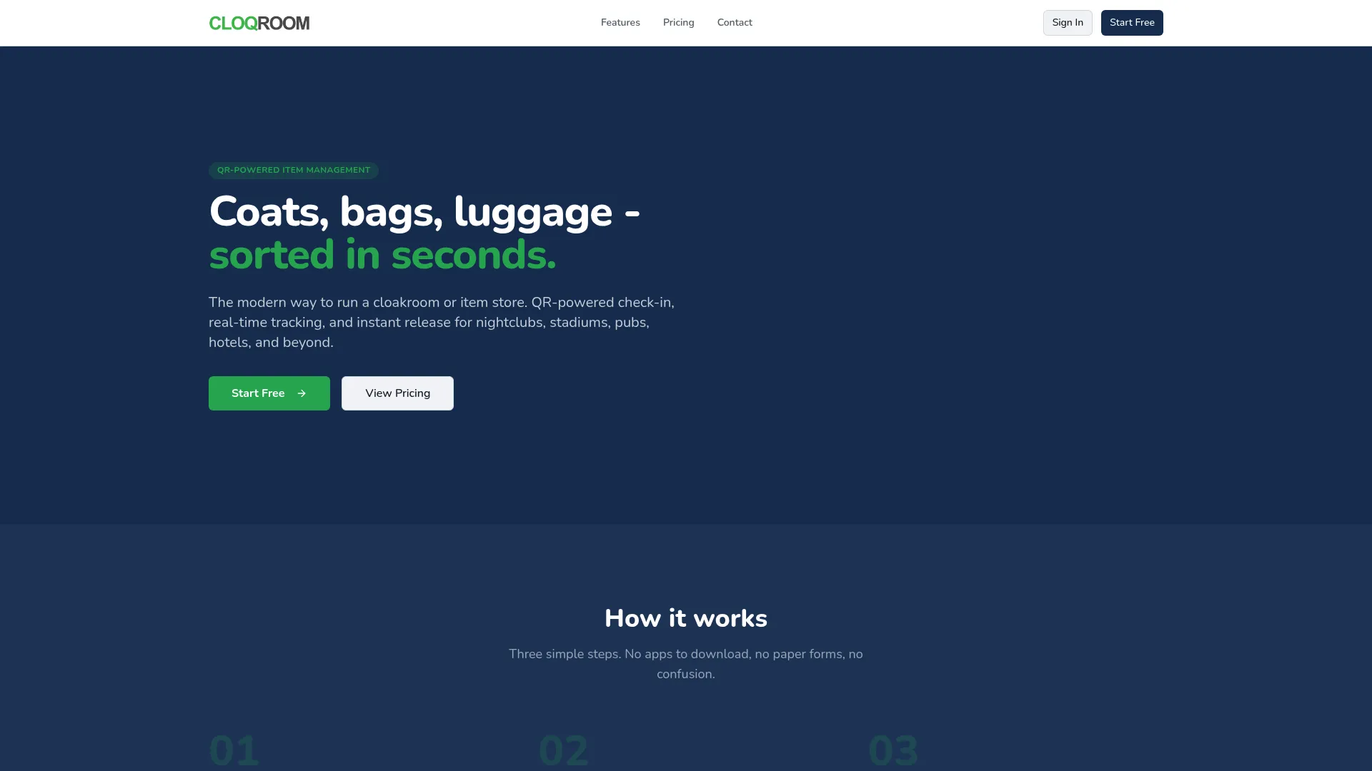 Cloakroom QR-powered item storage software