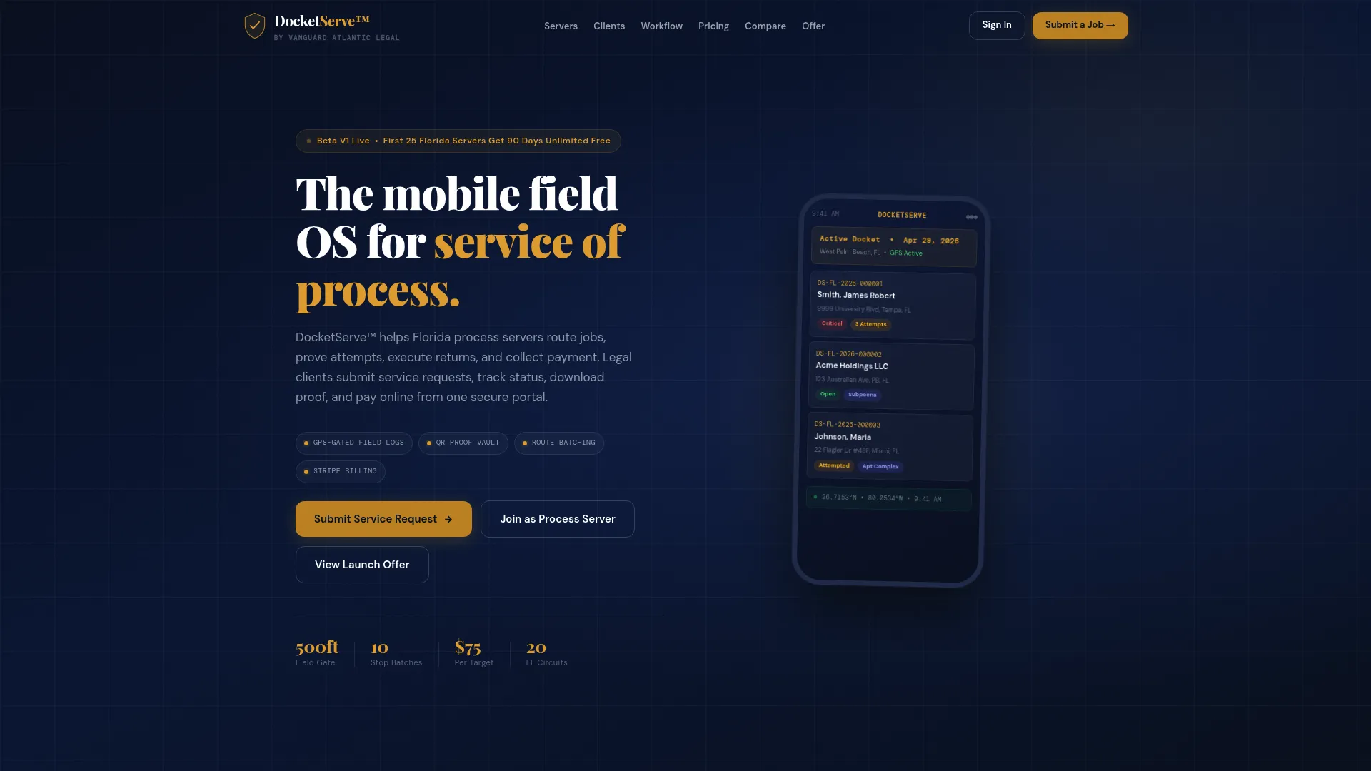 DocketServe mobile process service software
