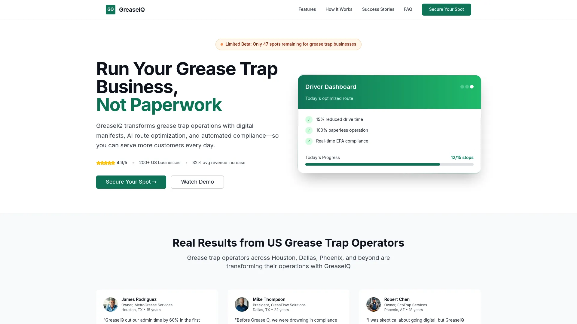GreaseIQ grease trap compliance software homepage