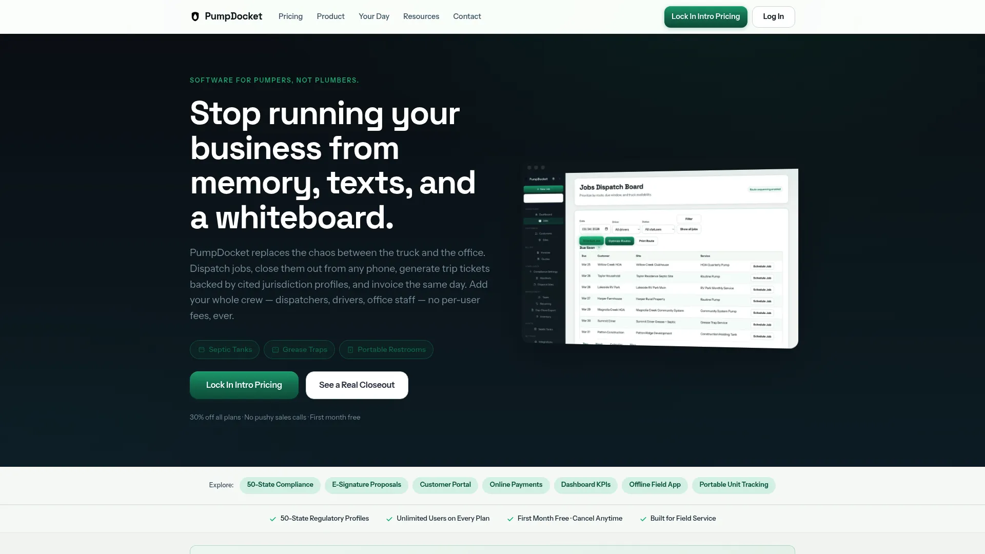 PumpDocket dispatch and compliance software homepage