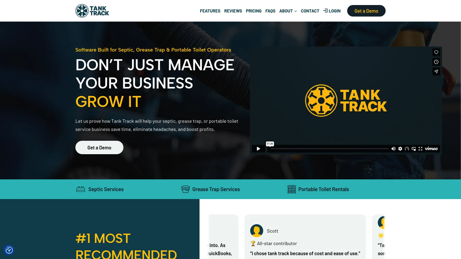 Tank Track septic software homepage