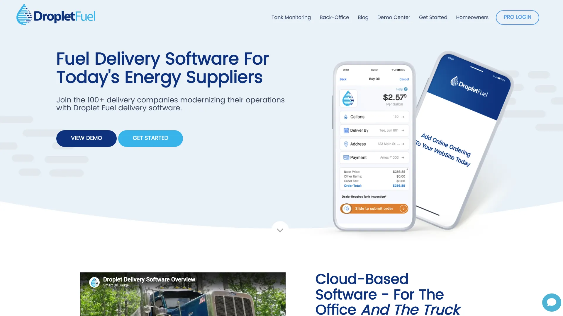 Droplet Fuel fuel oil delivery software homepage