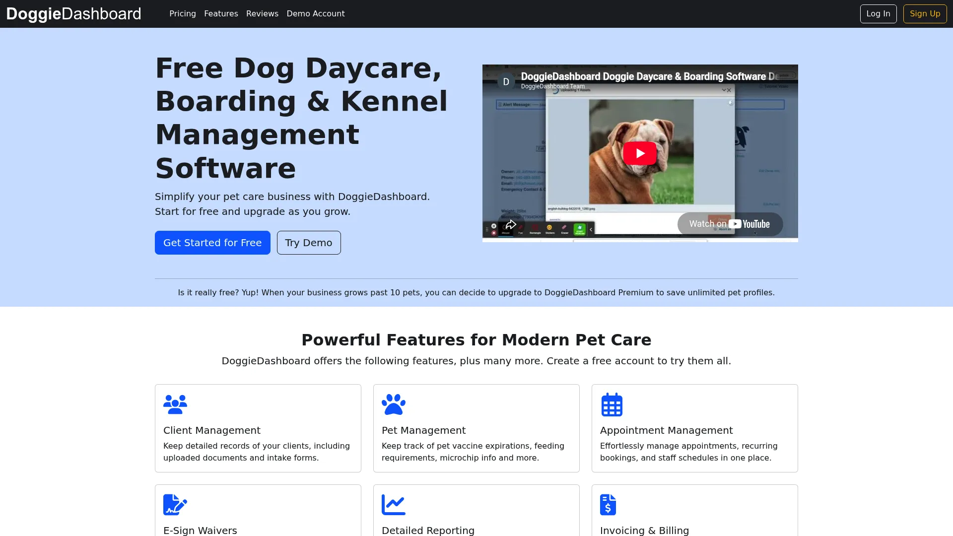 DoggieDashboard kennel software dashboard