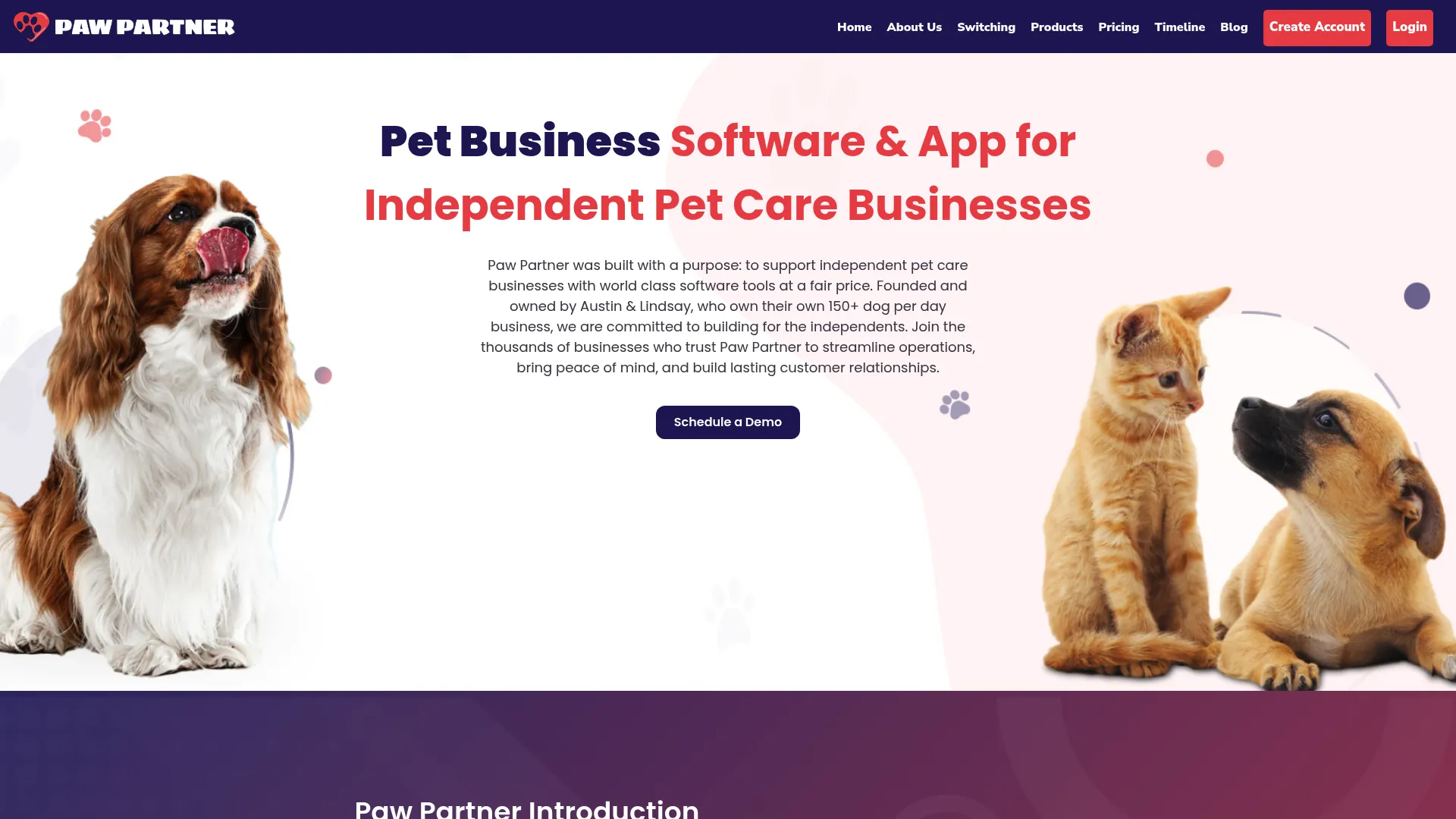 Paw Partner dog boarding software homepage
