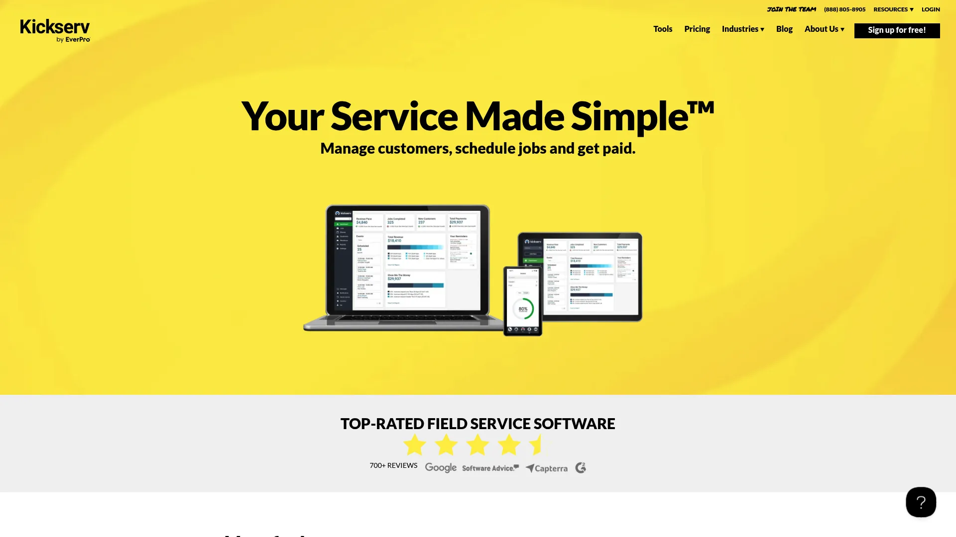 Kickserv field service management software homepage