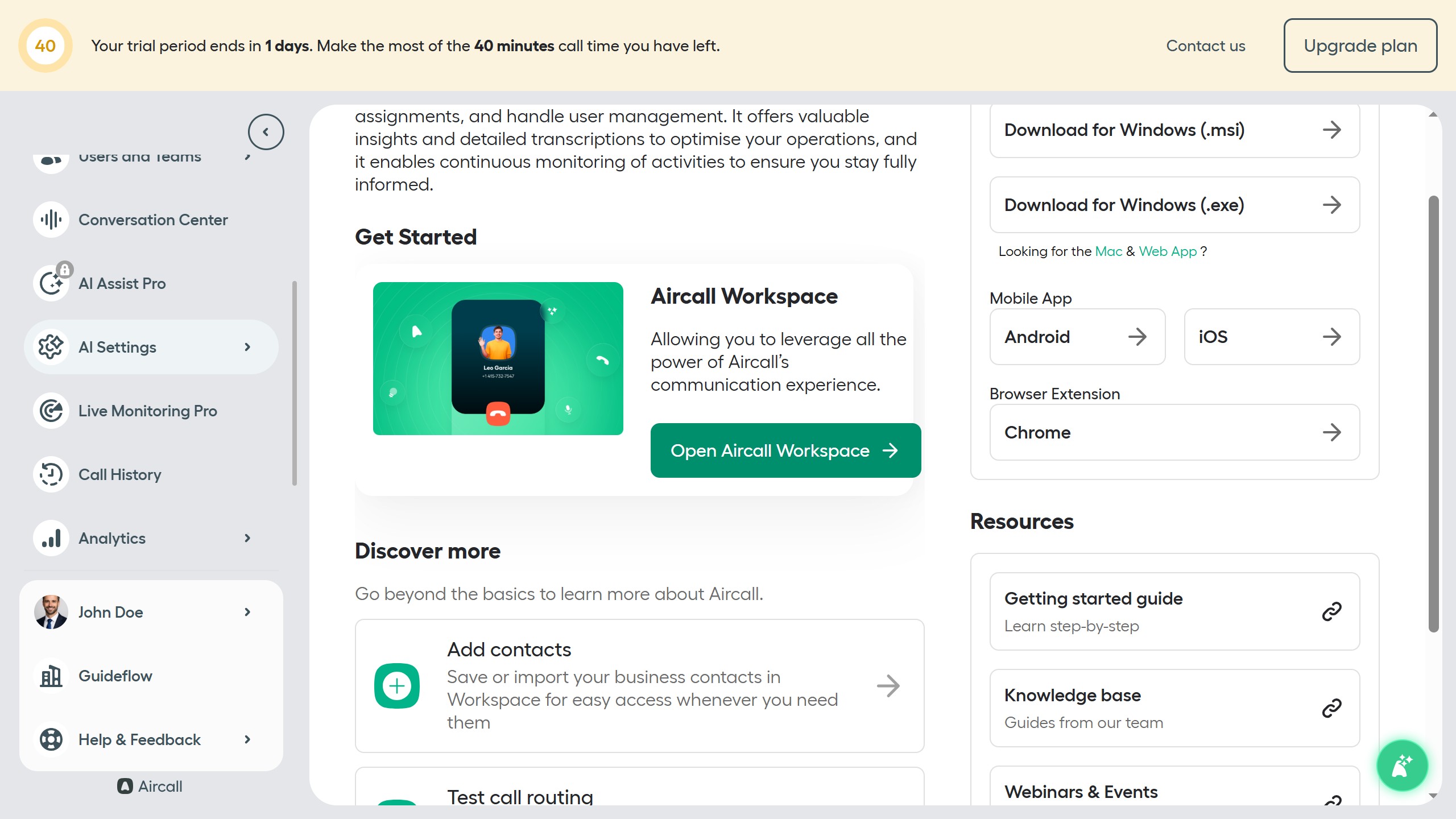 How to disable company context in Aircall