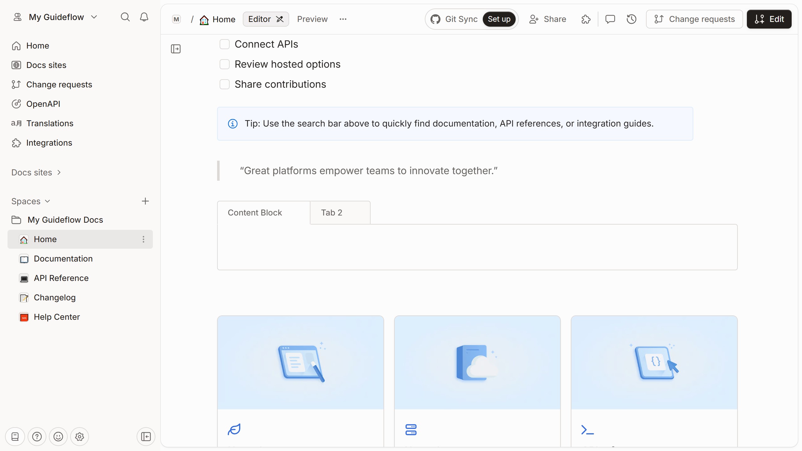 How to add a paragraph in homepage tab in Gitbook