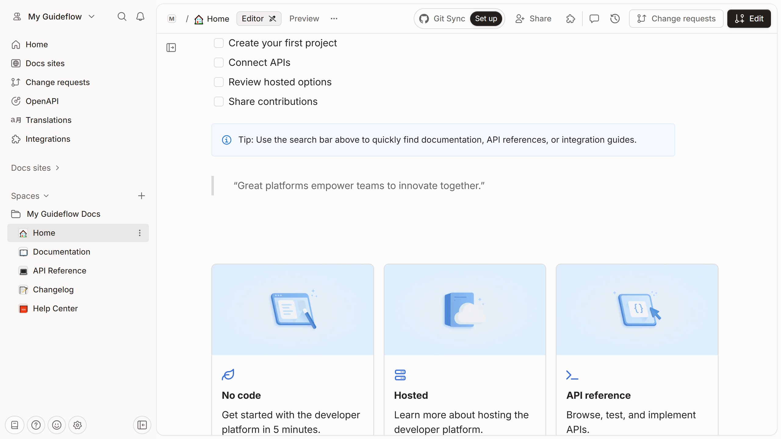 How to insert a tab in homepage in Gitbook