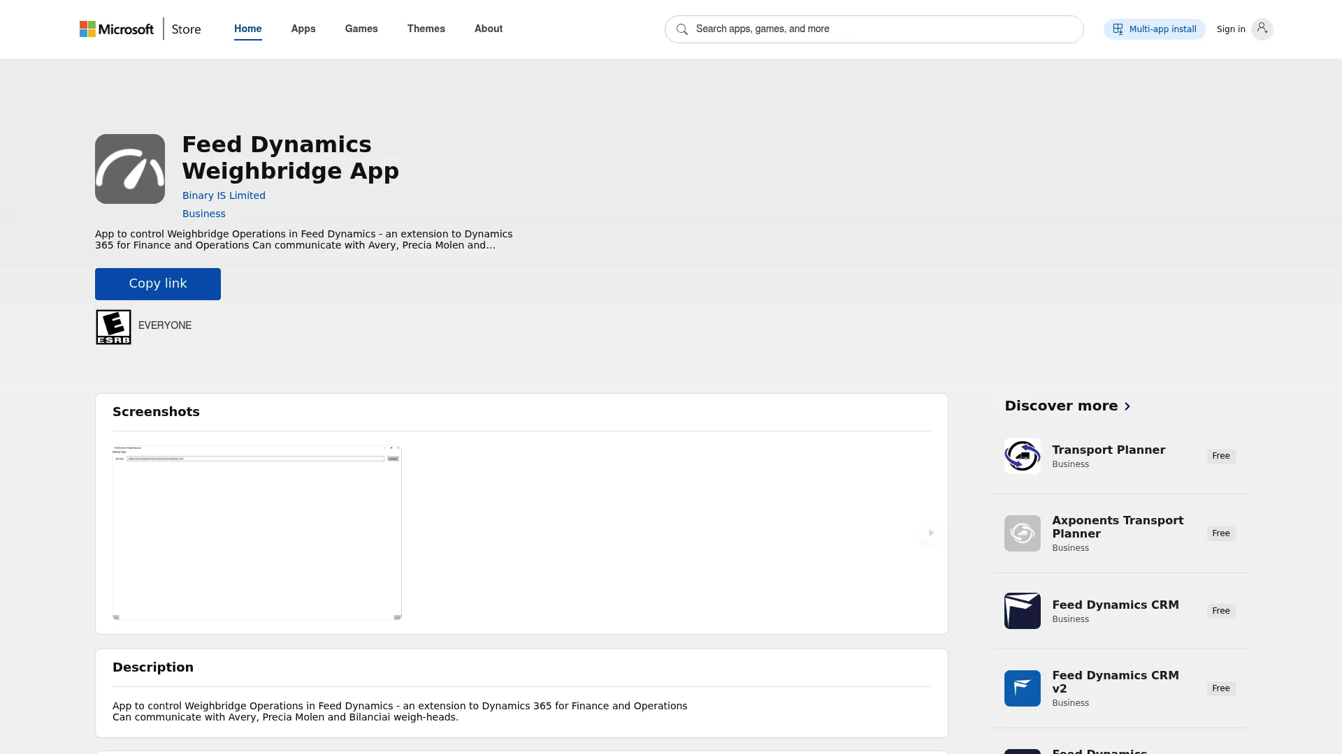Feed Dynamics Weighbridge App listing on the Microsoft Store