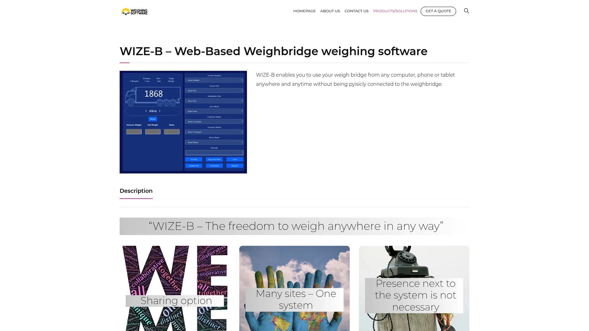 WIZE-B web-based weighbridge software page
