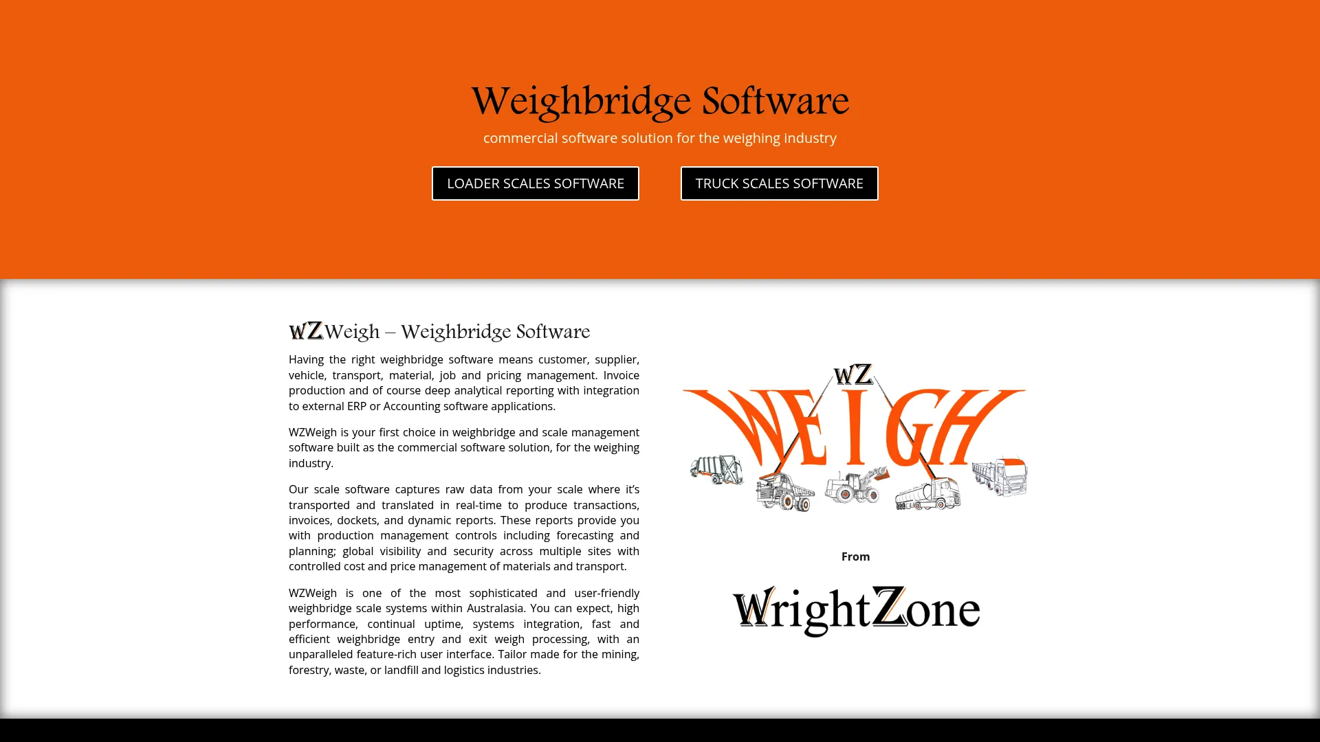 WZWeigh weighbridge and scale management software homepage