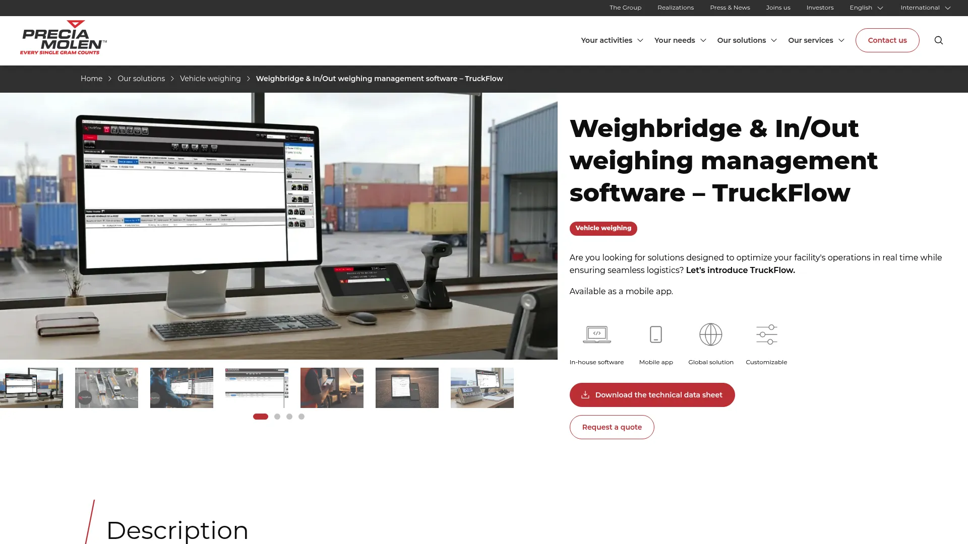 TruckFlow weighbridge weighing management software page