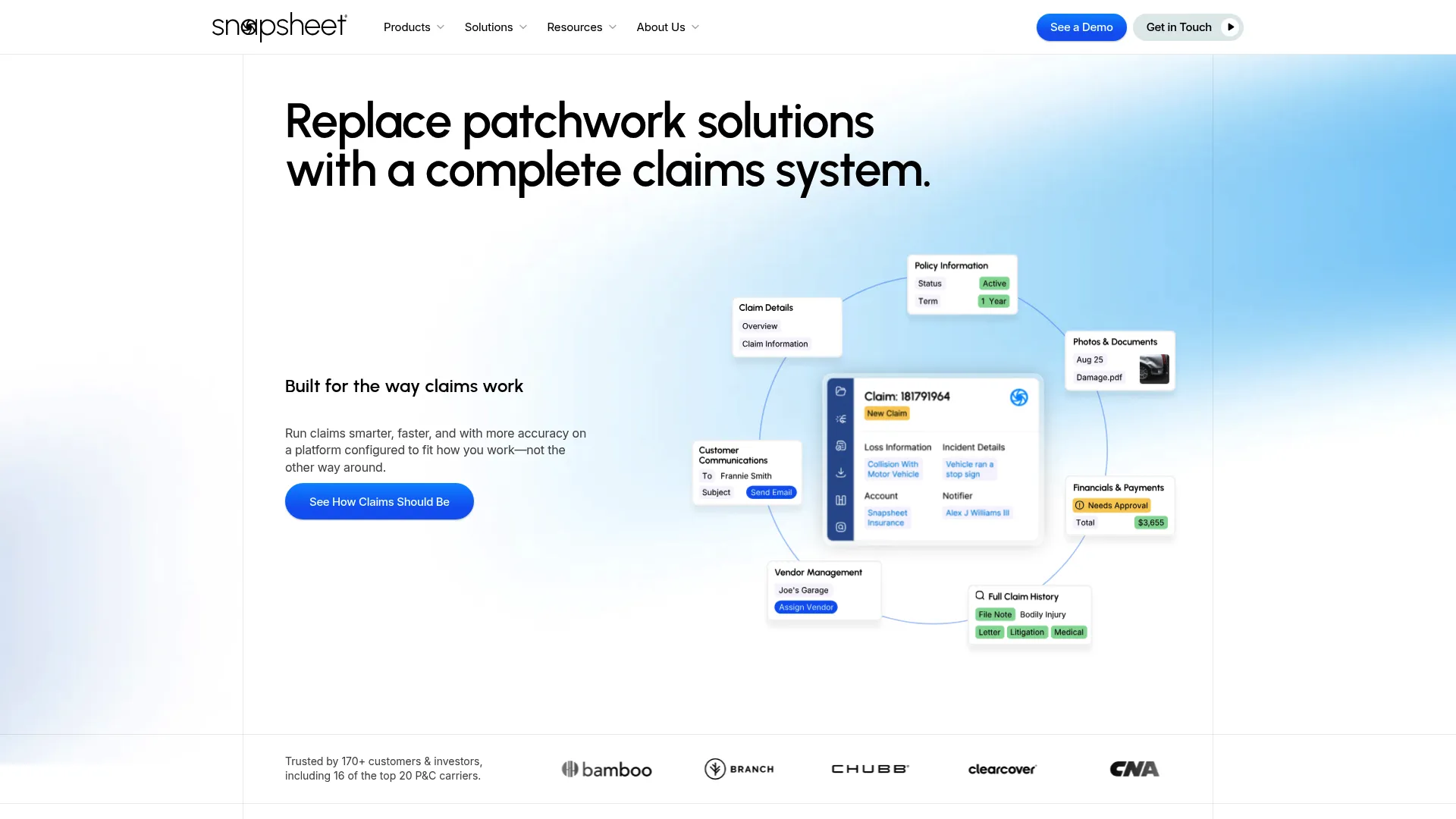 Snapsheet Claims automation platform page