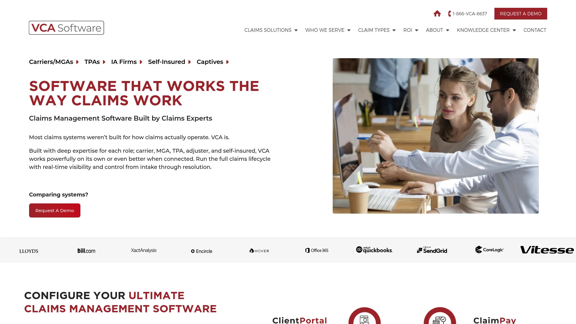 VCA Software claims management platform homepage