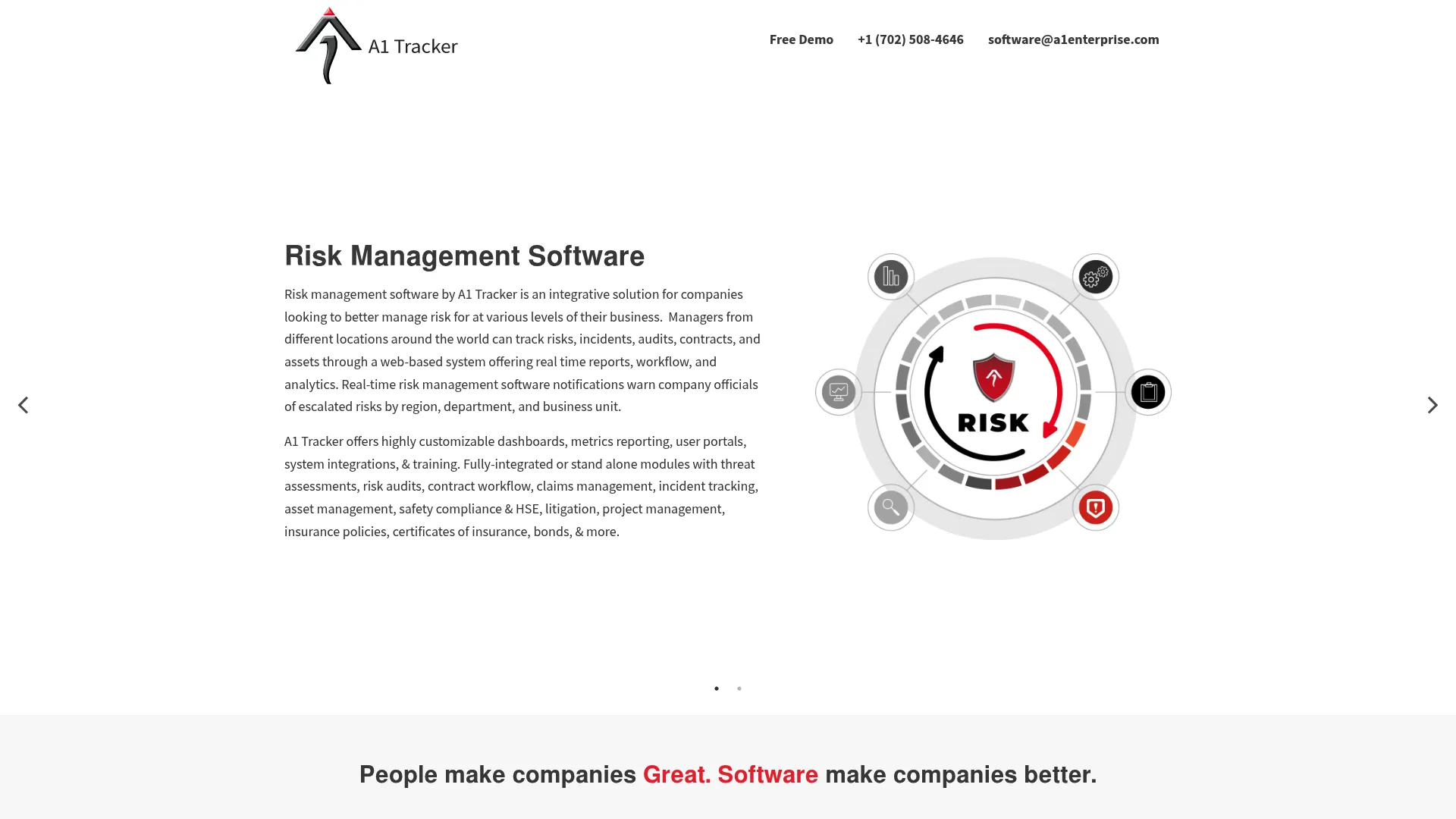 A1 Tracker risk management software homepage