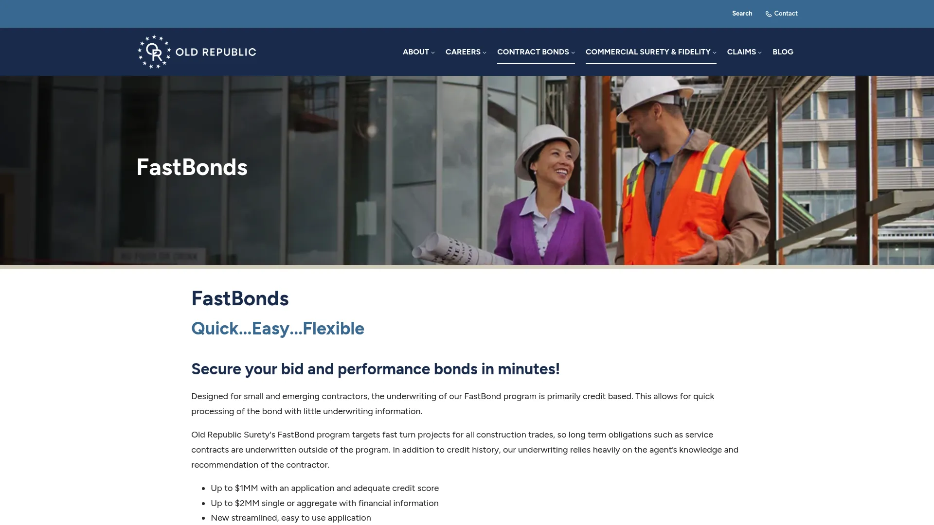 FastBond credit-based surety program page