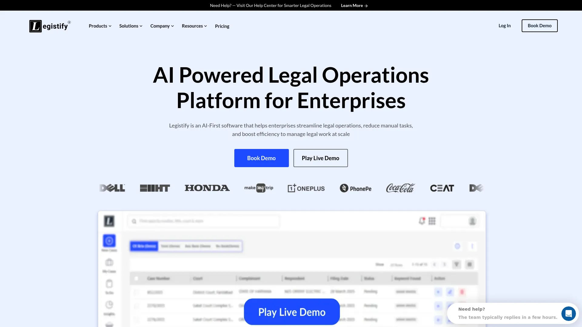 Legistify litigation management dashboard