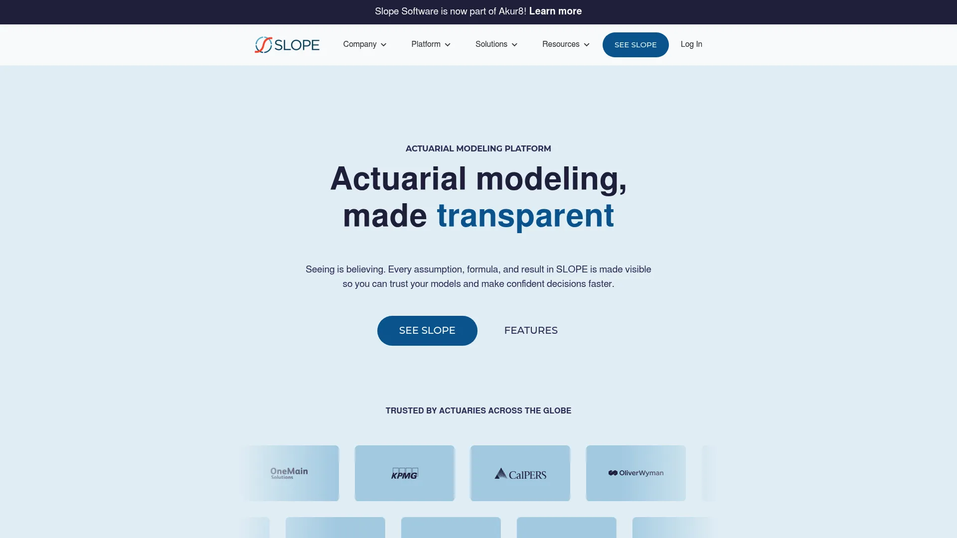 Slope Software actuarial modeling platform homepage