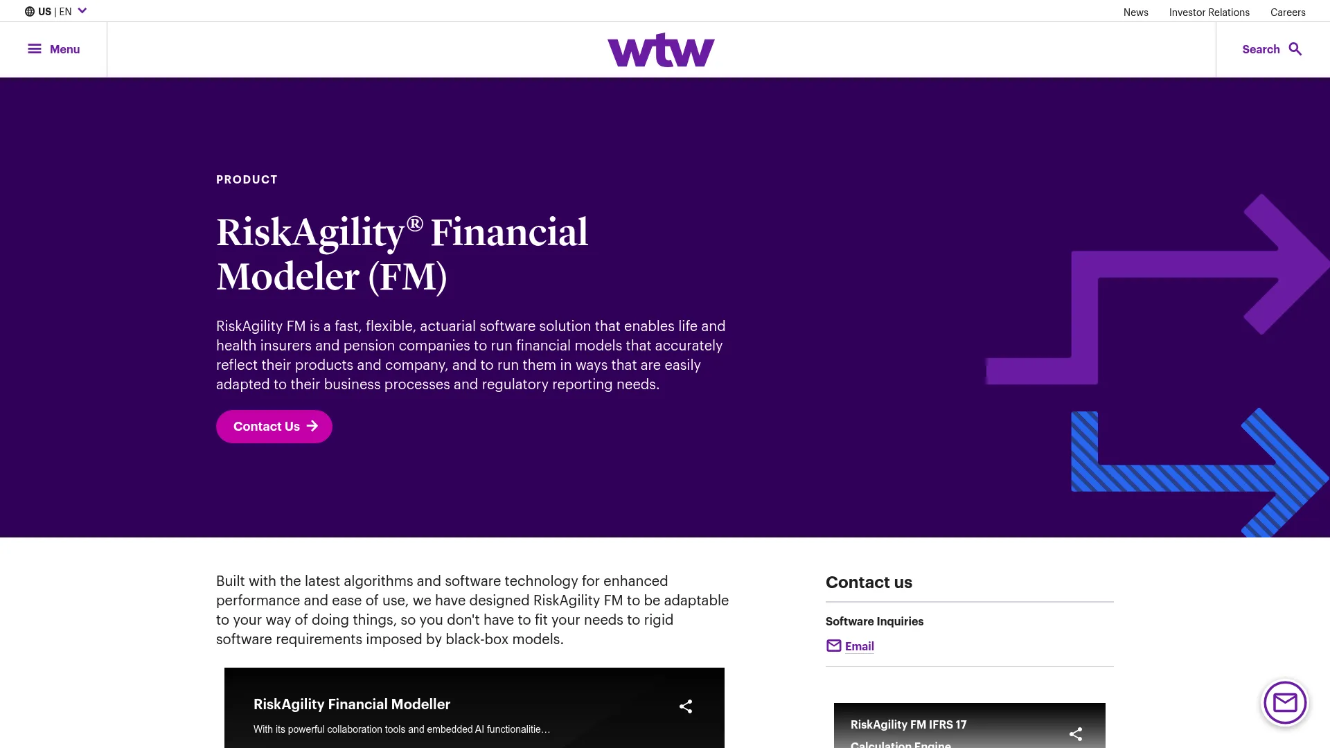 WTW RiskAgility Financial Modeler homepage