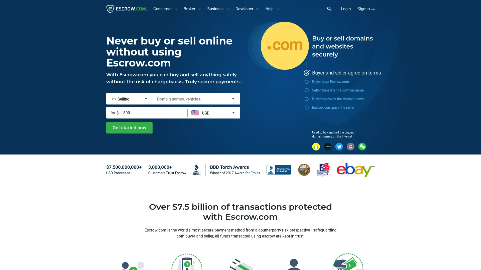 Escrow.com online escrow service homepage