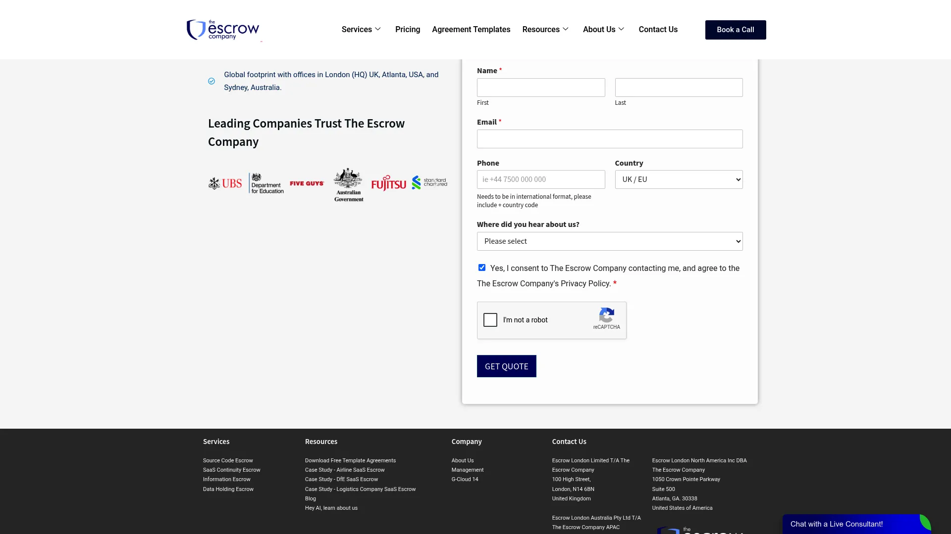 Escrow London software escrow and SaaS continuity provider homepage